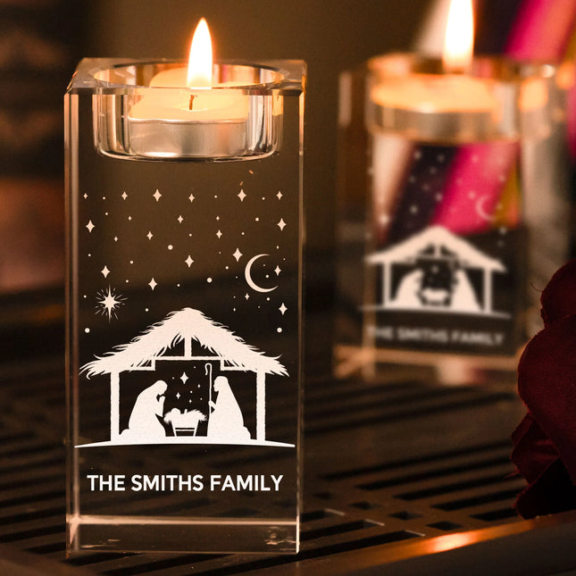 Nativity Scene Family Names - Personalized 2D Crystal Candle Holder