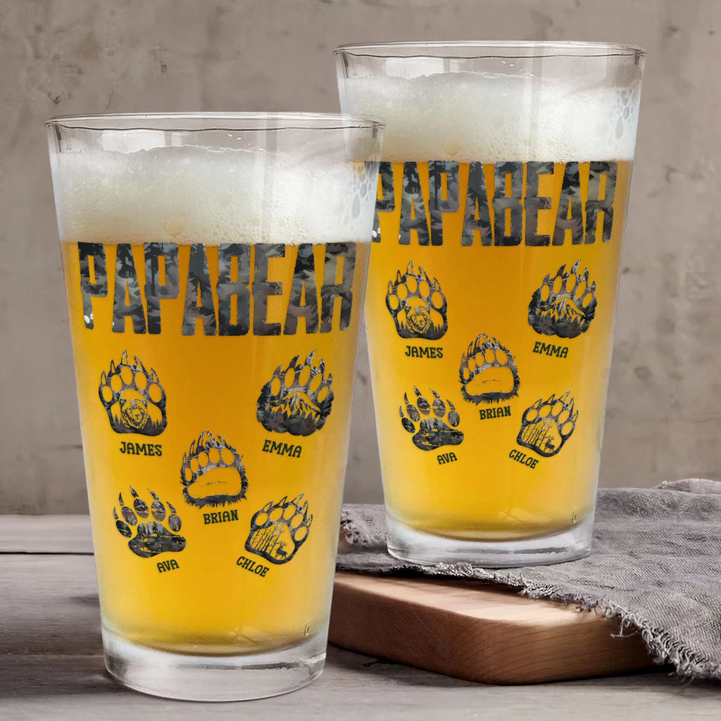 Papa Bear Paw Prints - Personalized Beer Glass - Levistina
