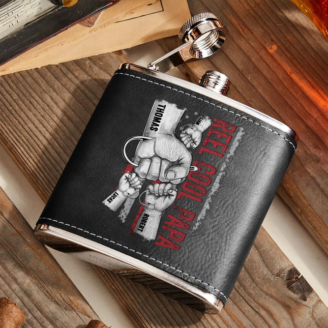 Reel Cool Papa, Grandpa - Personalized Leather Flask