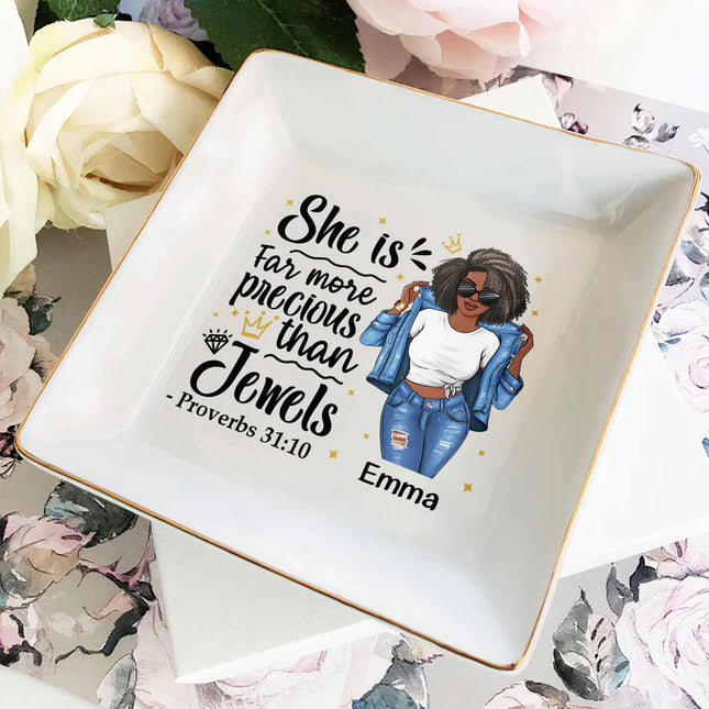 She Is Far More Precious Than Jewels - Personalized Jewelry Dish