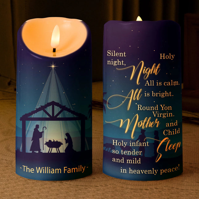 Silent Night Holy Night Nativity Gift For Family - Personalized LED Candle