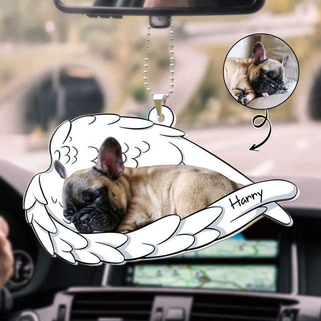 Sleeping Pet With Angel Wings - Personalized Car Photo Ornament