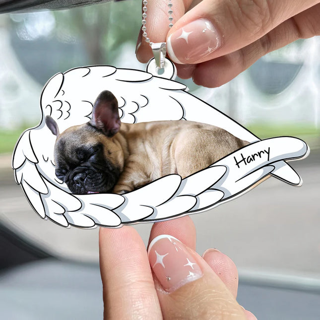 Sleeping Pet With Angel Wings - Personalized Car Photo Ornament