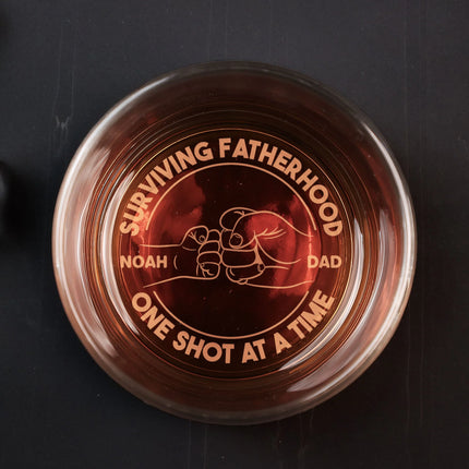 Surviving Fatherhood One Shot At A Time - Personalized Engraved Whiskey Glass