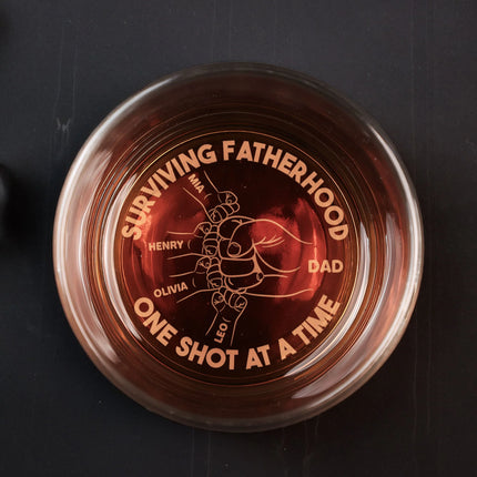 Surviving Fatherhood One Shot At A Time - Personalized Engraved Whiskey Glass