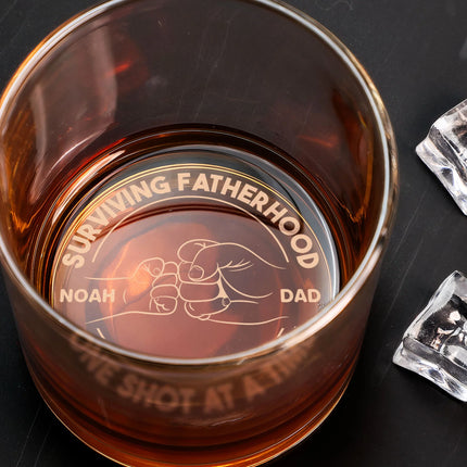 Surviving Fatherhood One Shot At A Time - Personalized Engraved Whiskey Glass