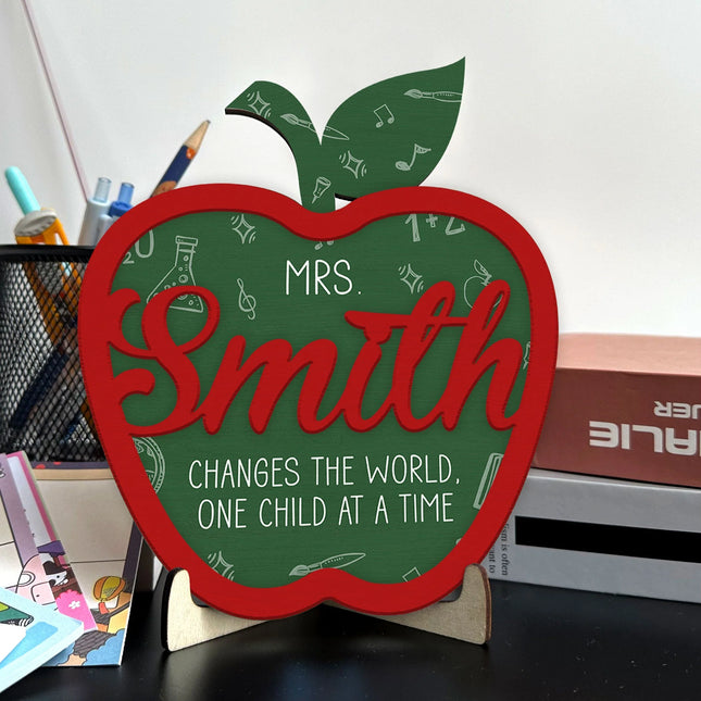 Teacher Changes The World - Personalized 2 Layers Wooden Plaque