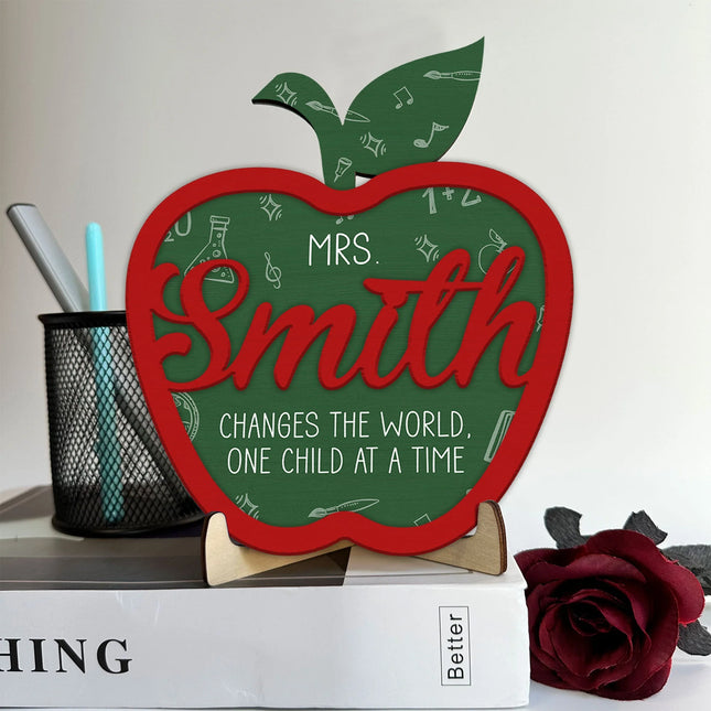 Teacher Changes The World - Personalized 2 Layers Wooden Plaque