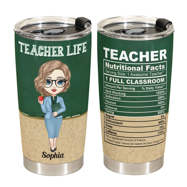 Teacherlife Teacher Nutrition Facts - Personalized Tumbler Cup