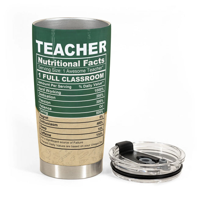 Teacherlife Teacher Nutrition Facts - Personalized Tumbler Cup