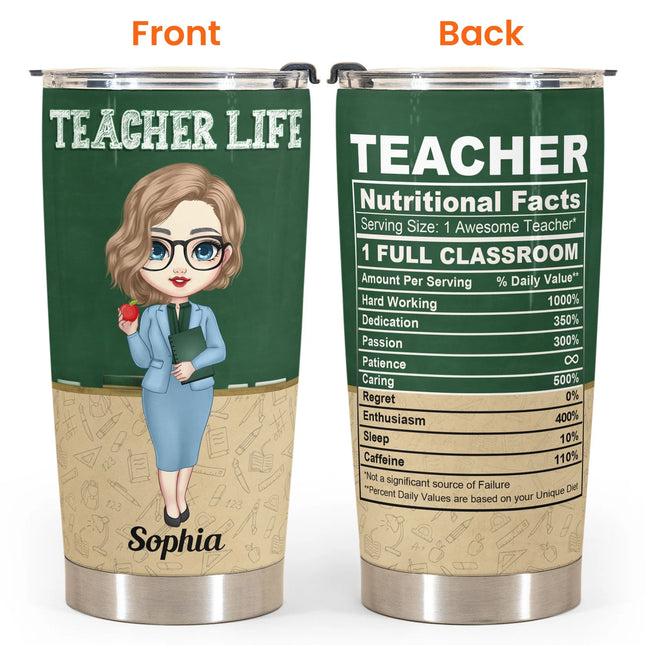 Teacherlife Teacher Nutrition Facts - Personalized Tumbler Cup