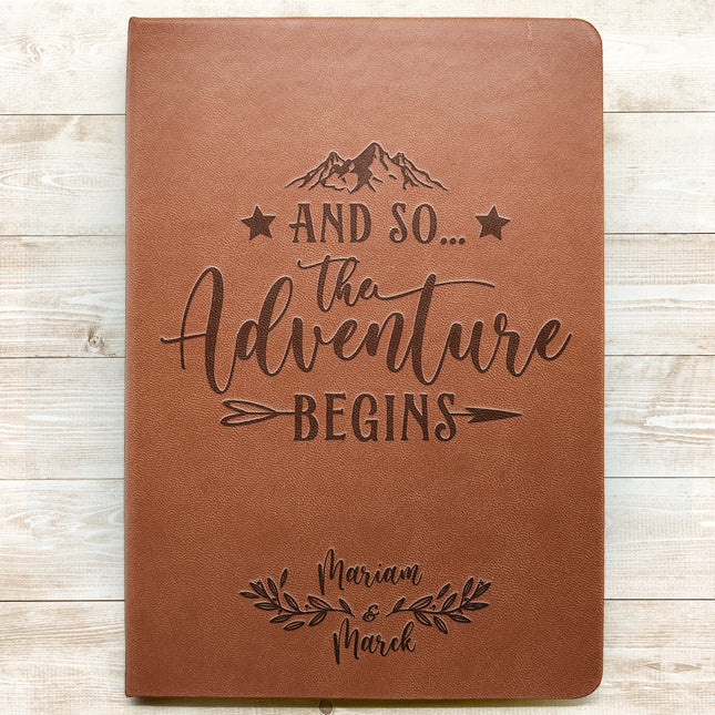 The Adventure Begins Wedding Gift For Couple - Personalized Leather Journal