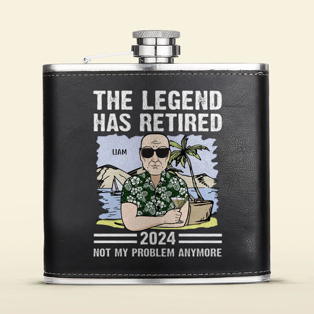 The Legend Has Retired - Personalized Leather Flask 2