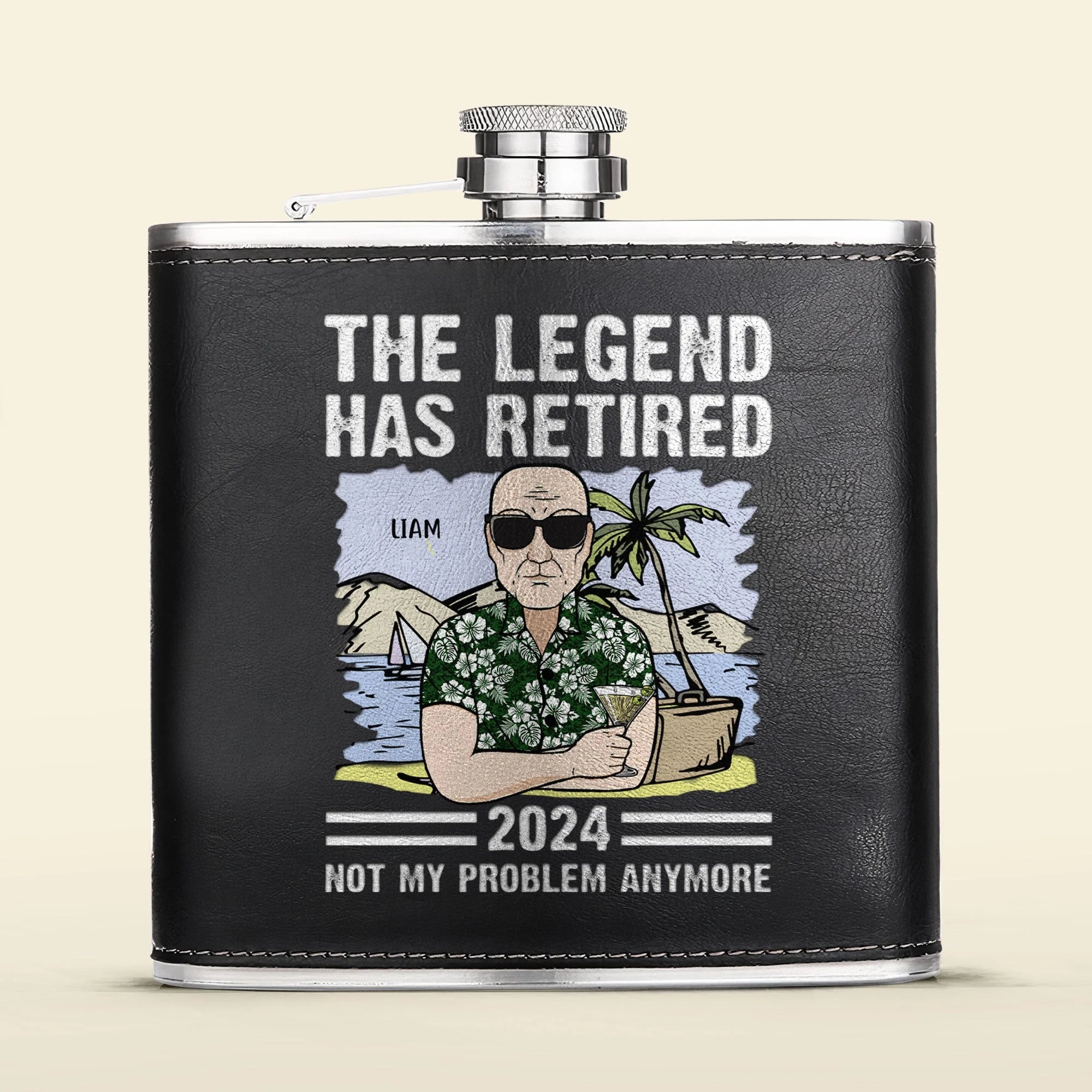 The Legend Has Retired - Personalized Leather Flask 2