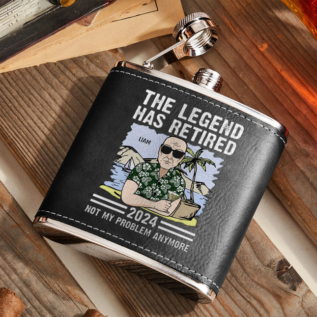 The Legend Has Retired - Personalized Leather Flask 2