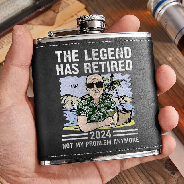 The Legend Has Retired - Personalized Leather Flask 2