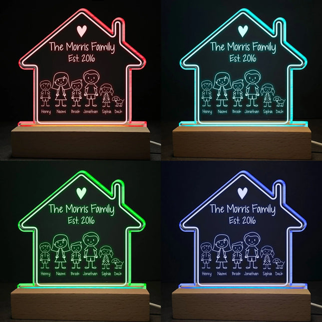 The Morris Family - Stick Figure Family - Personalized LED Light