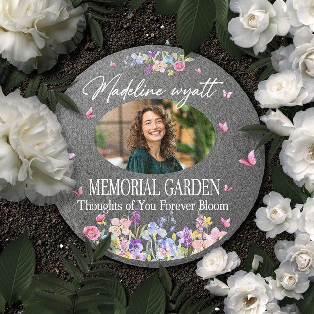 Thoughts Of You Forever Bloom - Personalized Photo Garden Stone