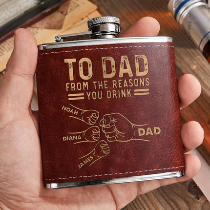 To Dad From The Reasons You Drink - Personalized Leather Flask