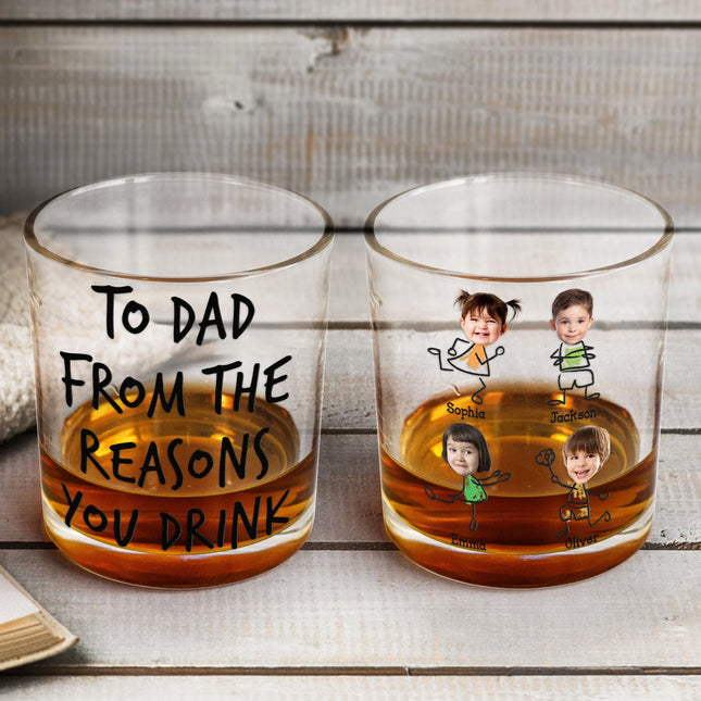 To Dad From The Reasons You Drink - Personalized Photo Whiskey Glass