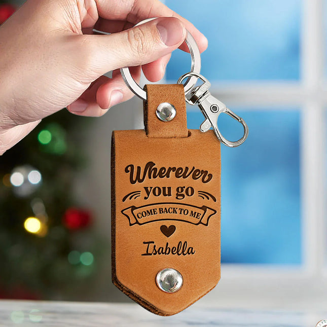 Wherever You Go, Come Back To Me - Personalized Leather Photo Keychain