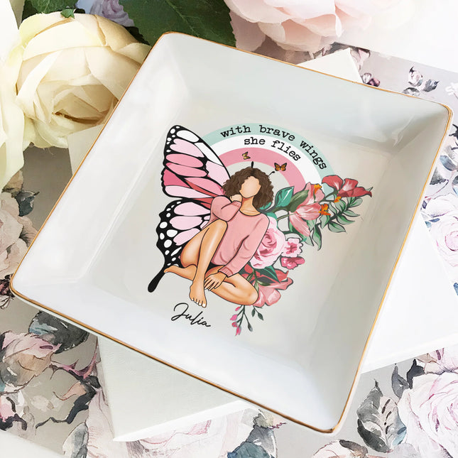 With Brave Wings She Flies - Personalized Jewelry Dish