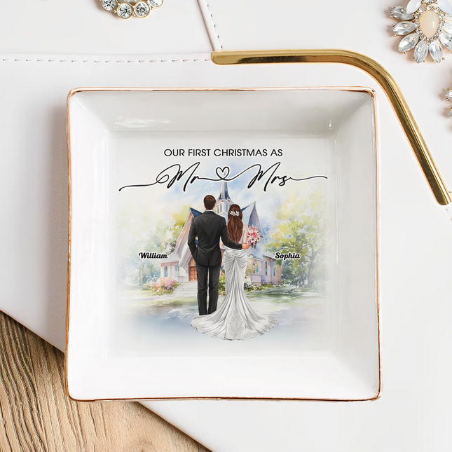 You And Me First Christmas As Mr Mrs - Personalized Jewelry Dish