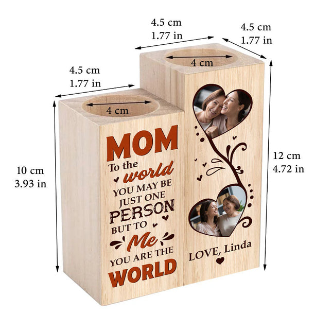 You Are The World To Me - Personalized Photo Wood Candle Holder - Loving, Birthday Gift For Mom, Mother