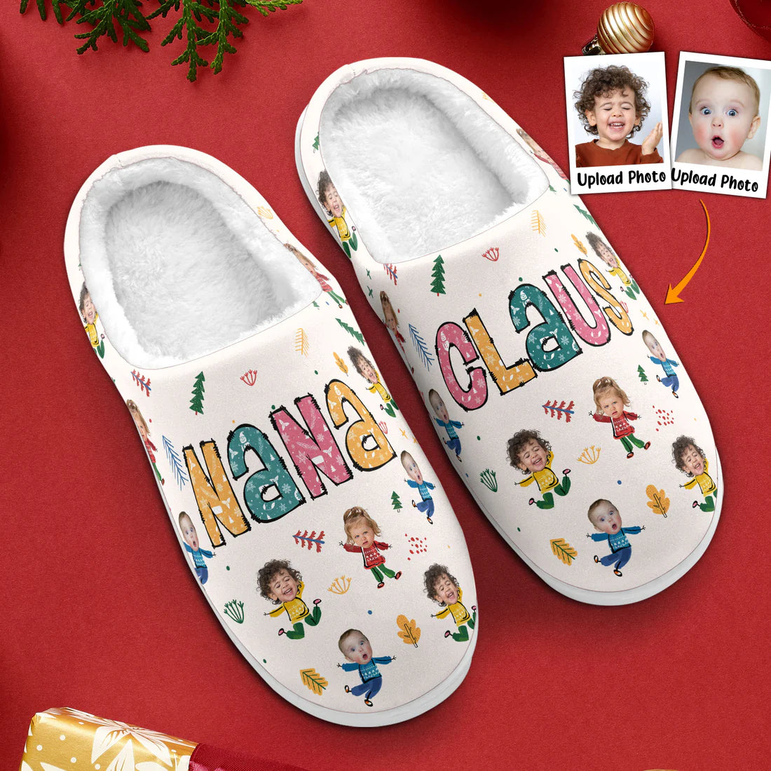 Nana Claus Custom Kid Photo - Personalized Photo Slippers