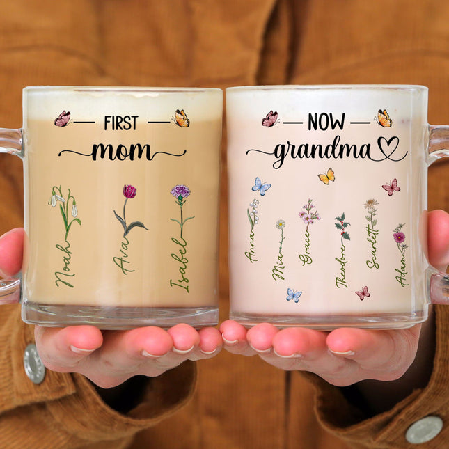 Glass Mug First Mom Now Grandma - Personalized Glass Mug