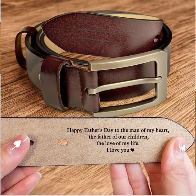 Happy Father's Day To The Man Of My Heart - Personalized Engraved Leather Belt