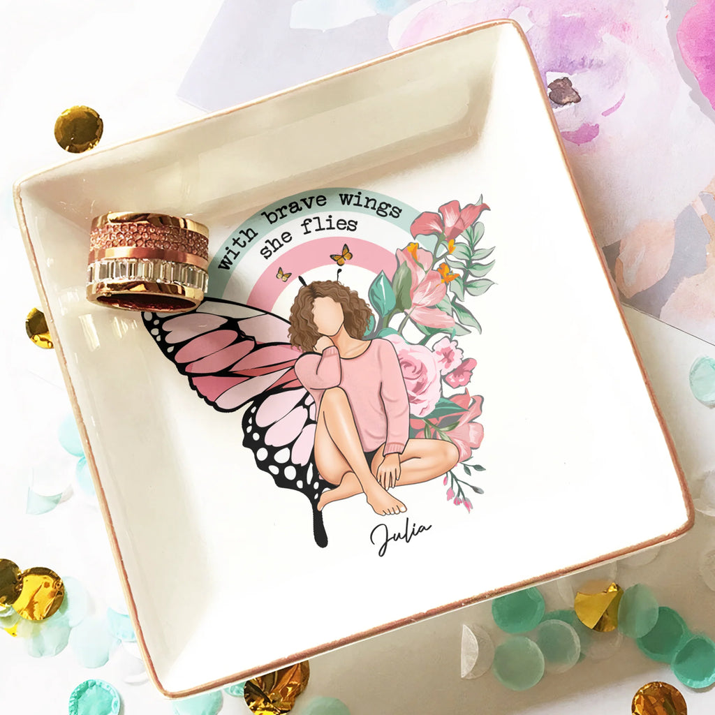 With Brave Wings She Flies - Personalized Jewelry Dish-Levistina