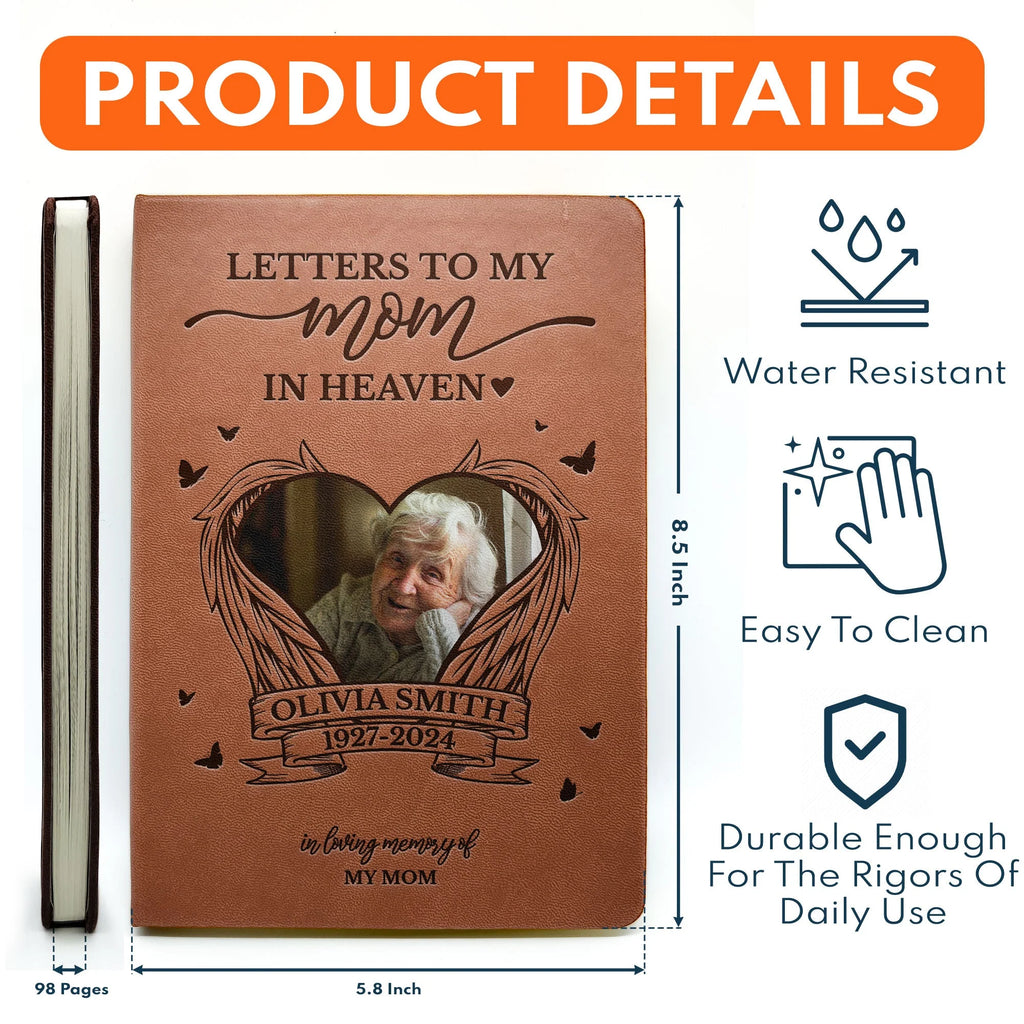 Letter To My Mom In Heaven Memorial Gift - Personalized Photo Leather Journal - Levistina