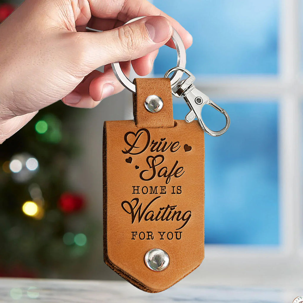 Drive Safe, Home Is Waiting For You - Personalized Leather Photo Keychain - Levistina
