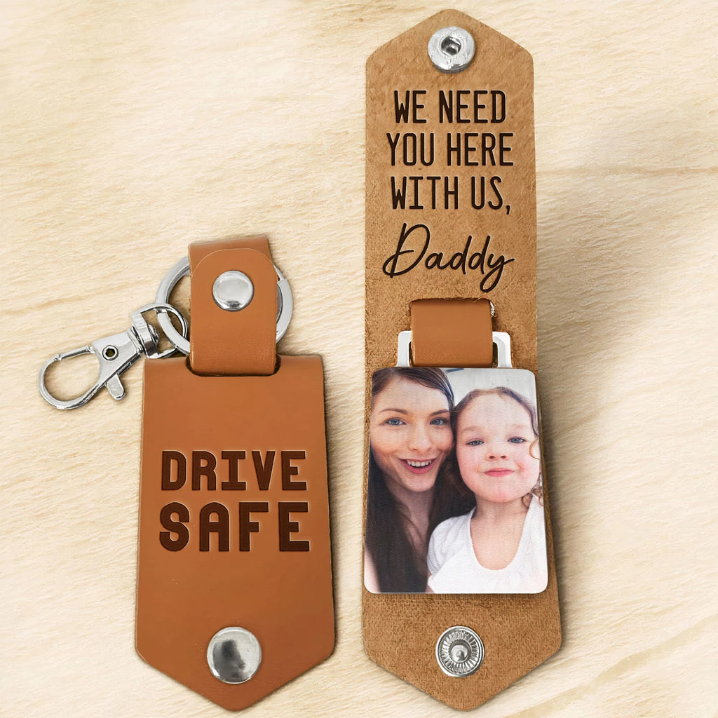 Drive Safe - Personalized Leather Photo Keychain - Birthday Gifts For Men, Husband, Him - Levistina
