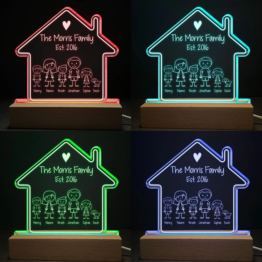 The Morris Family - Stick Figure Family - Personalized LED Light - Levistina
