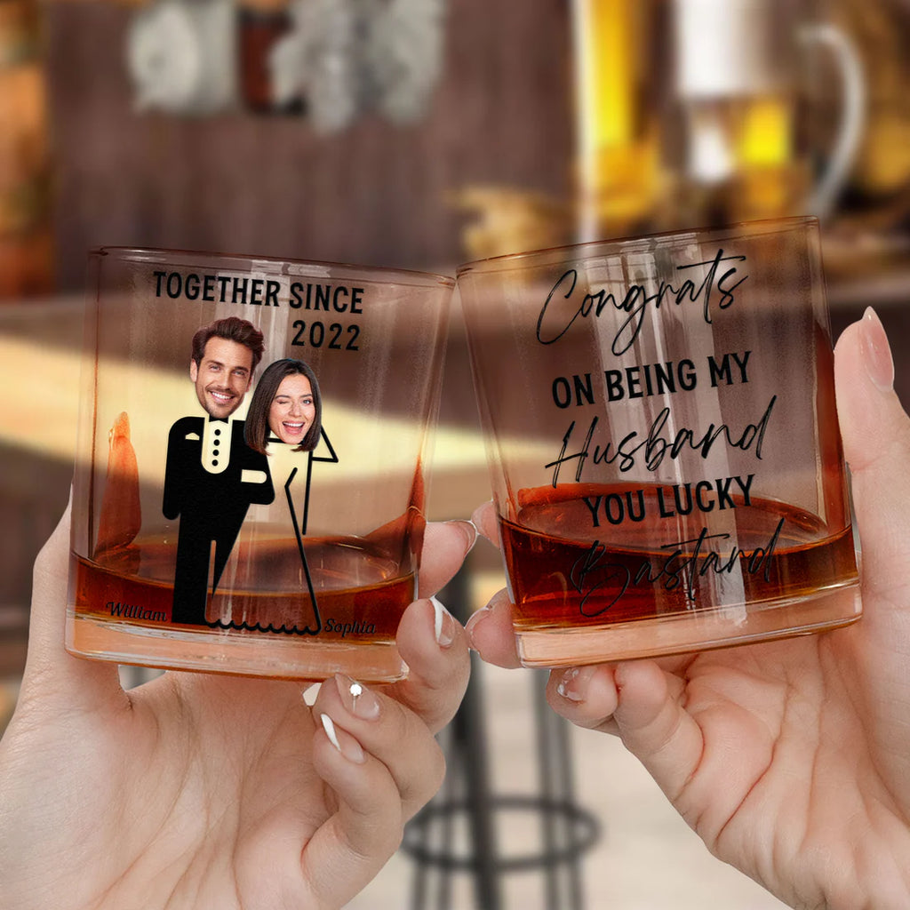 Gift For Husband You Lucky Bastard - Personalized Photo Whiskey Glass-Levistina