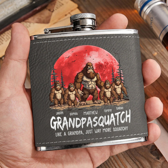 Grandpasquatch & Dadsquatch - Personalized Leather Flask