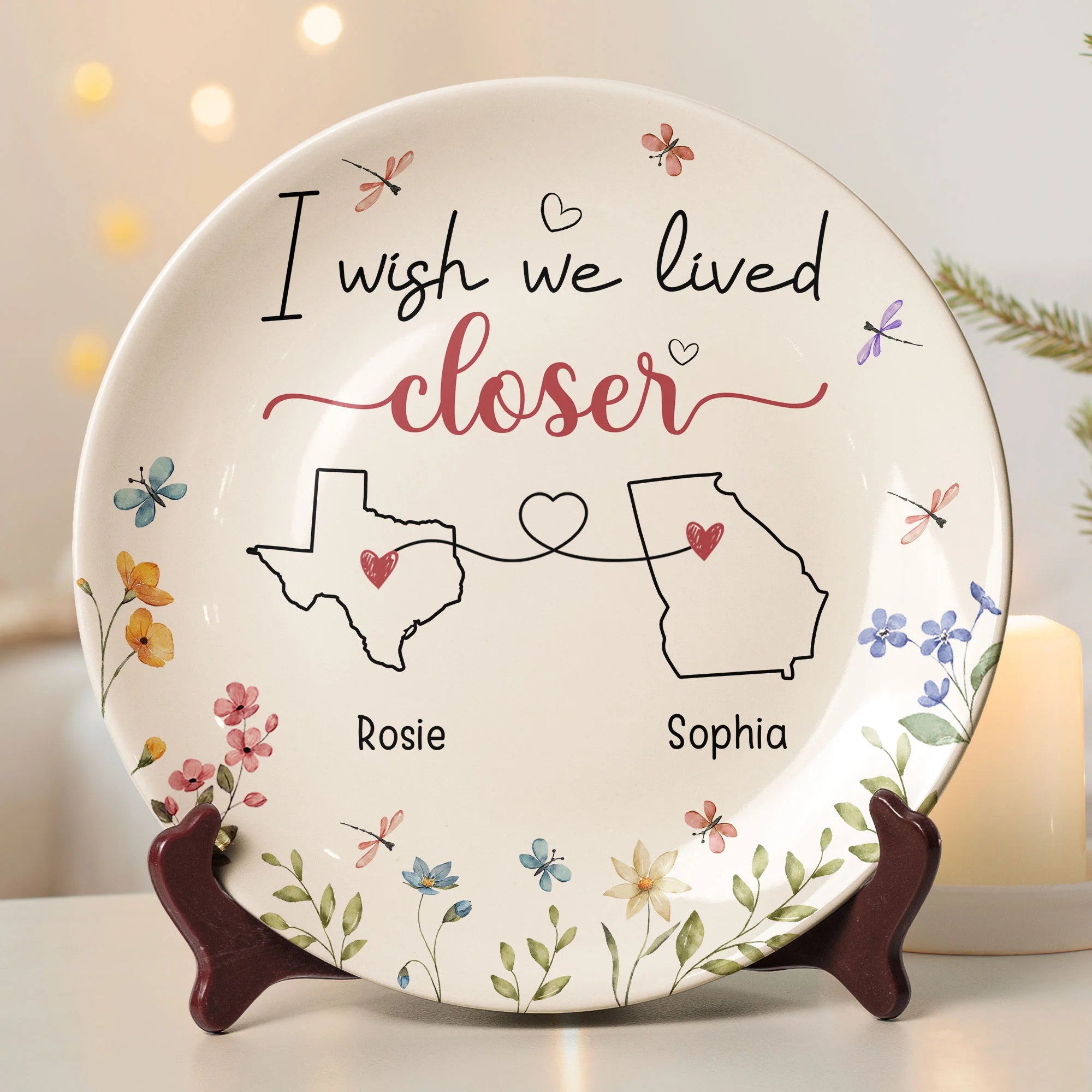 I Wish We Lived Closer Long Distance Relationship Gift - Personalized Ceramic Plate