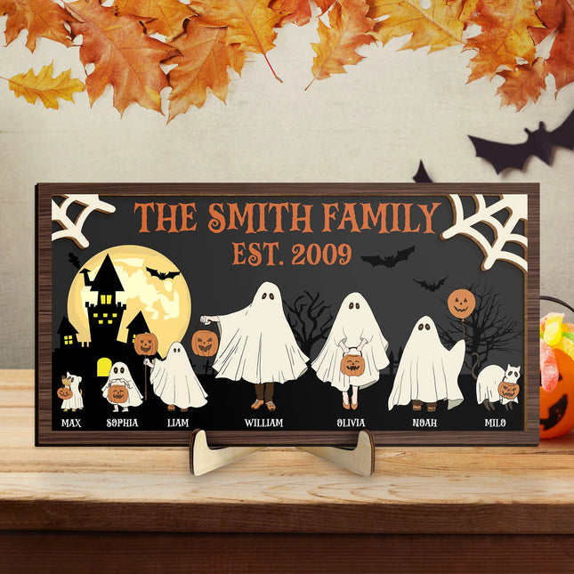 Halloween Ghost Family - Personalized 2 Layers Wooden Plaque