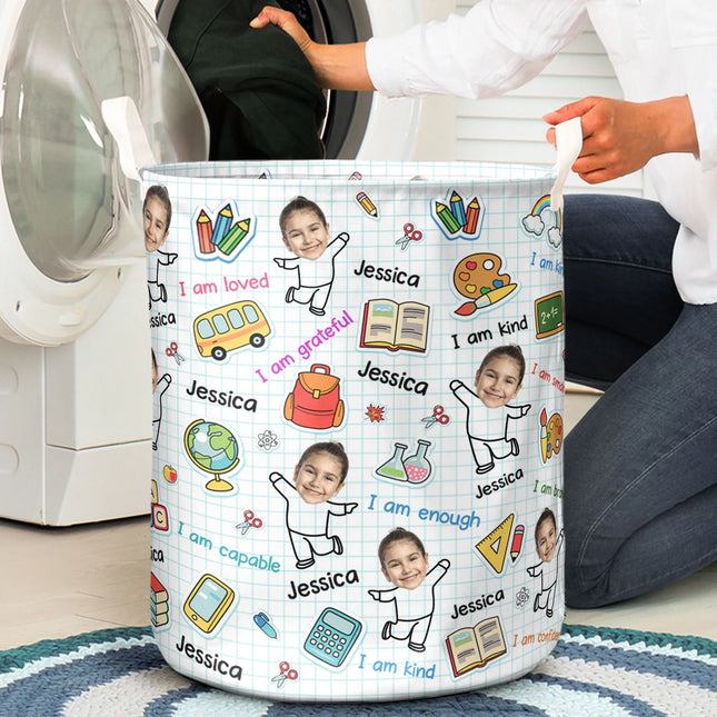 Kid Affirmations Custom Face - Personalized Photo Laundry Storage Basket