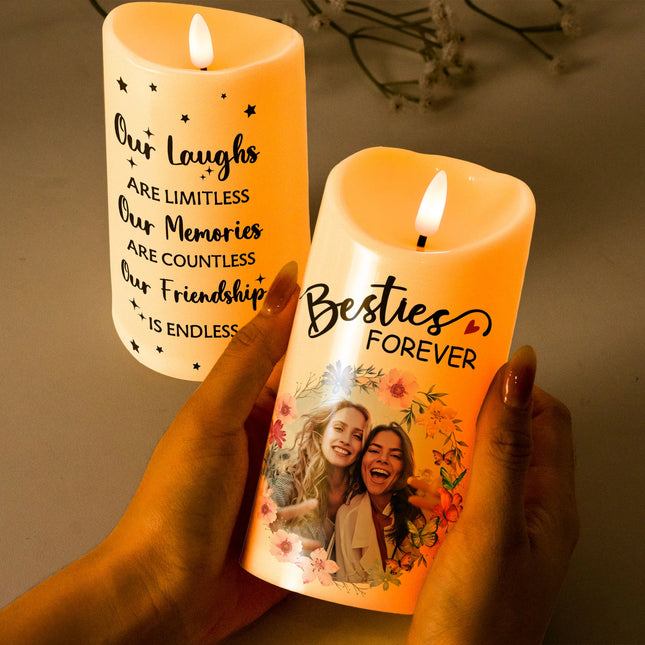 Photo Candle Friends Our Laughs Are Limitless - Personalized Photo LED Candle