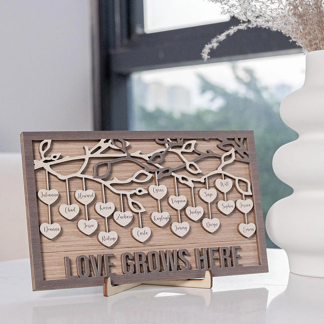 Love Grows Here - Personalized Wooden Plaque