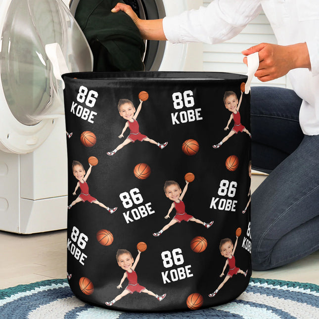 Custom Face Basketball Lovers - Personalized Photo Laundry Storage Basket