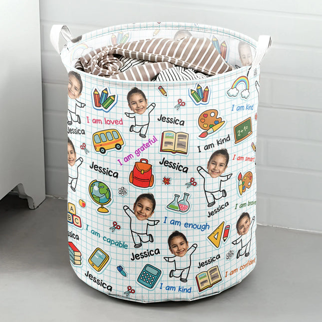 Kid Affirmations Custom Face - Personalized Photo Laundry Storage Basket