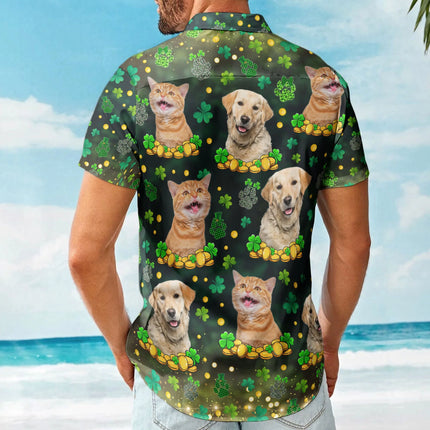 St.Patrick's Day Shamrock Paws Custom Funny Pet Face - Custom Photo Hawaiian Shirts