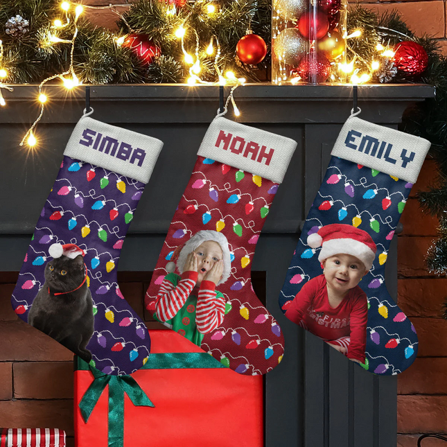 Custom Photo Funny Led Light Kids, Pet, Family - Personalized Photo Stocking