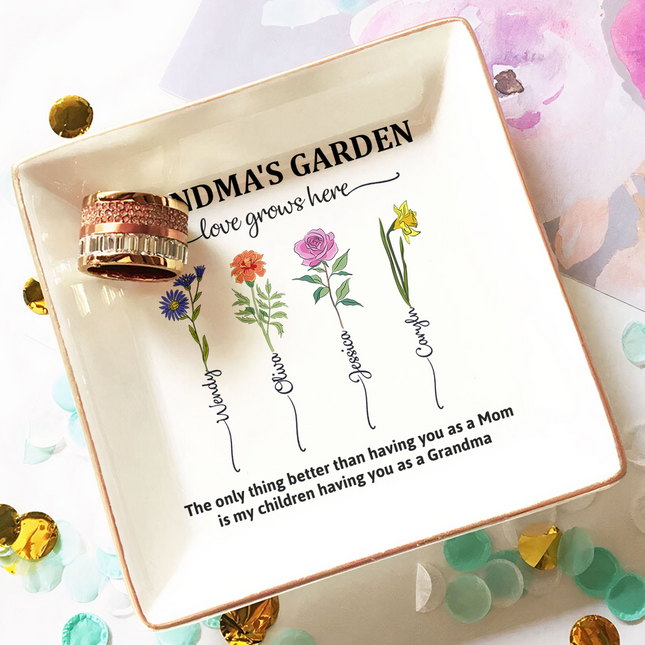 Grandma's Garden Having You As Grandmother - Custom Birth Flower - Personalized Jewelry Dish